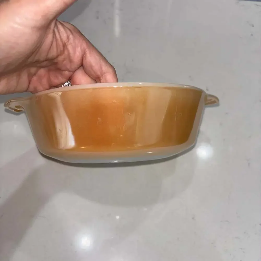 Vintage Fire-King Peach Luster Casserole Baking Dish #437 1 1/2 Qt Milk Glass
